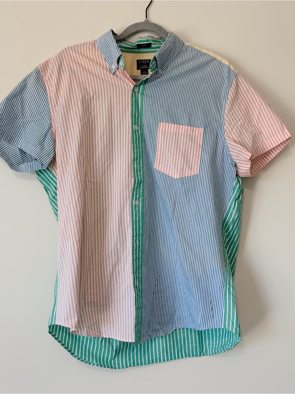 Vintage Pastel Cotton Men’s J. Crew Striped Short Sleeve Button Down Collared L